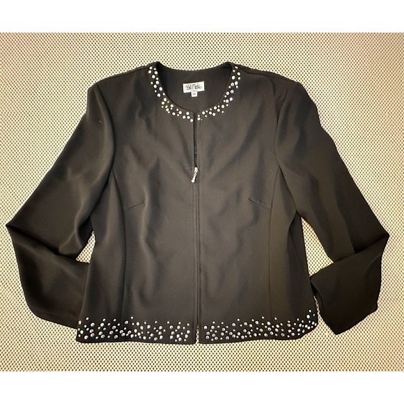 Bob Mackie Jackets & Blazers - VTG Bob Mackie Studio Black Blazer Women Size 14 Zip Front Studded Career Office